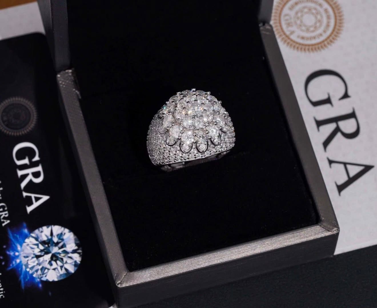 Hip Hop Fine Jewelry Passed Diamond Tester 925 Silver Iced Out VVS1 Moissanite Cluster Prong Dome Ring for Men Women