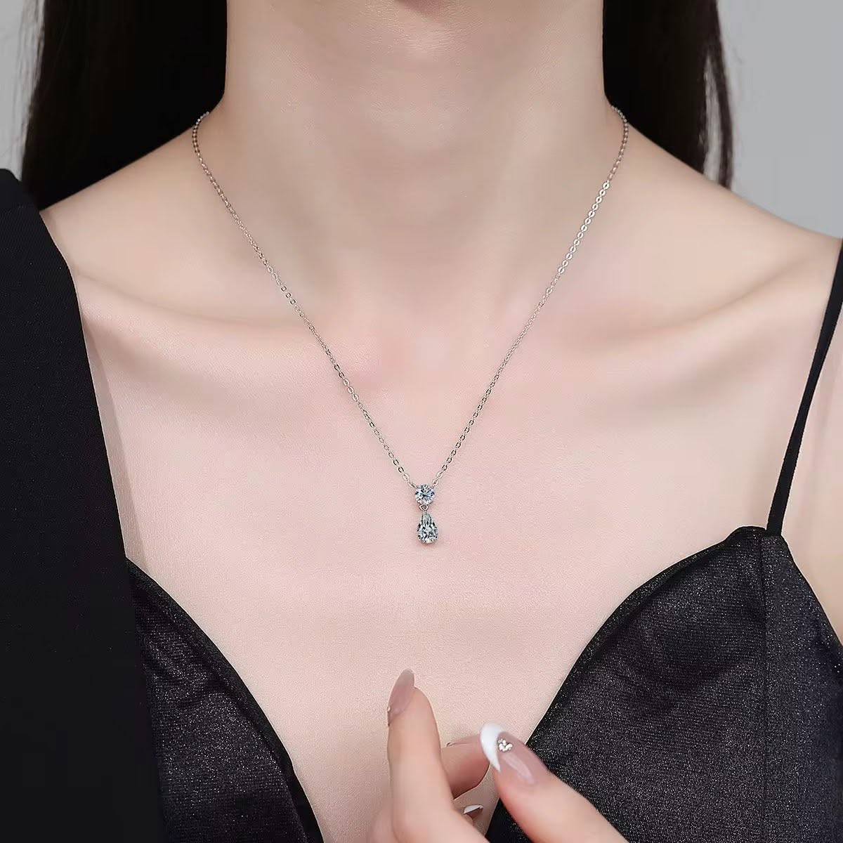Sterling Silver 925 Pear Round Cut Moissanite Jewelry Necklaces