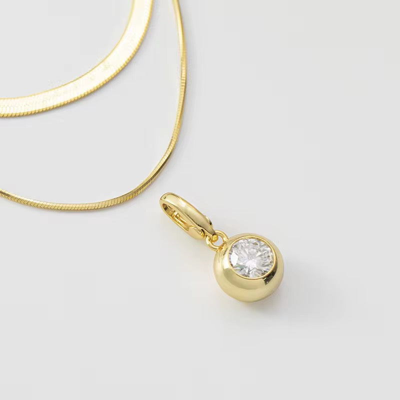 3 carats Bubble Moissanite Pendant with Double-Layered Clavicle Chain French Luxury Style