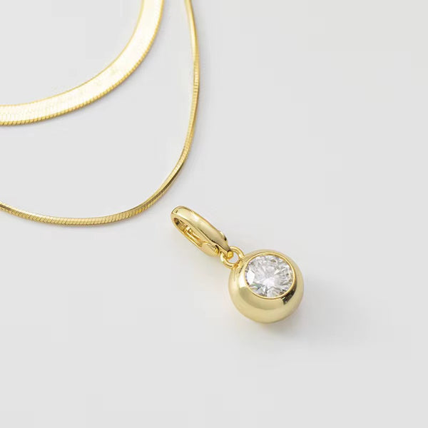 3 carats Bubble Moissanite Pendant with Double-Layered Clavicle Chain French Luxury Style