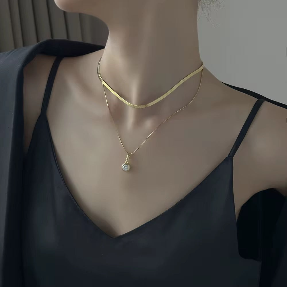 3 carats Bubble Moissanite Pendant with Double-Layered Clavicle Chain French Luxury Style