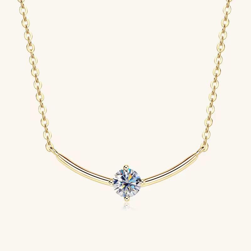 Silver 925 D VVS1 Moissanite Curved Pendant Elegant Necklace