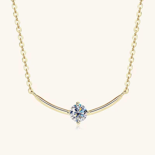 Silver 925 D VVS1 Moissanite Curved Pendant Elegant Necklace
