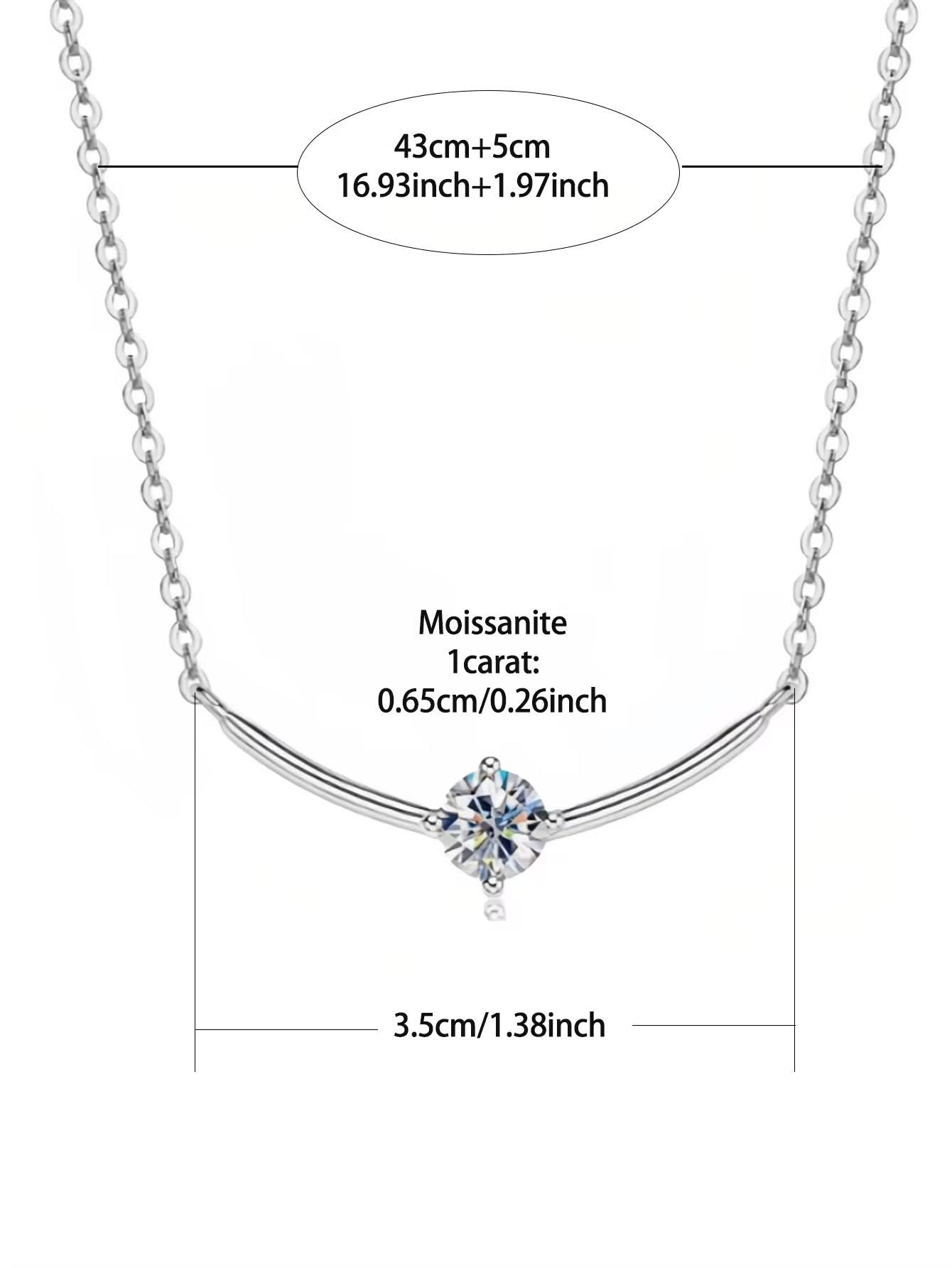 Silver 925 D VVS1 Moissanite Curved Pendant Elegant Necklace