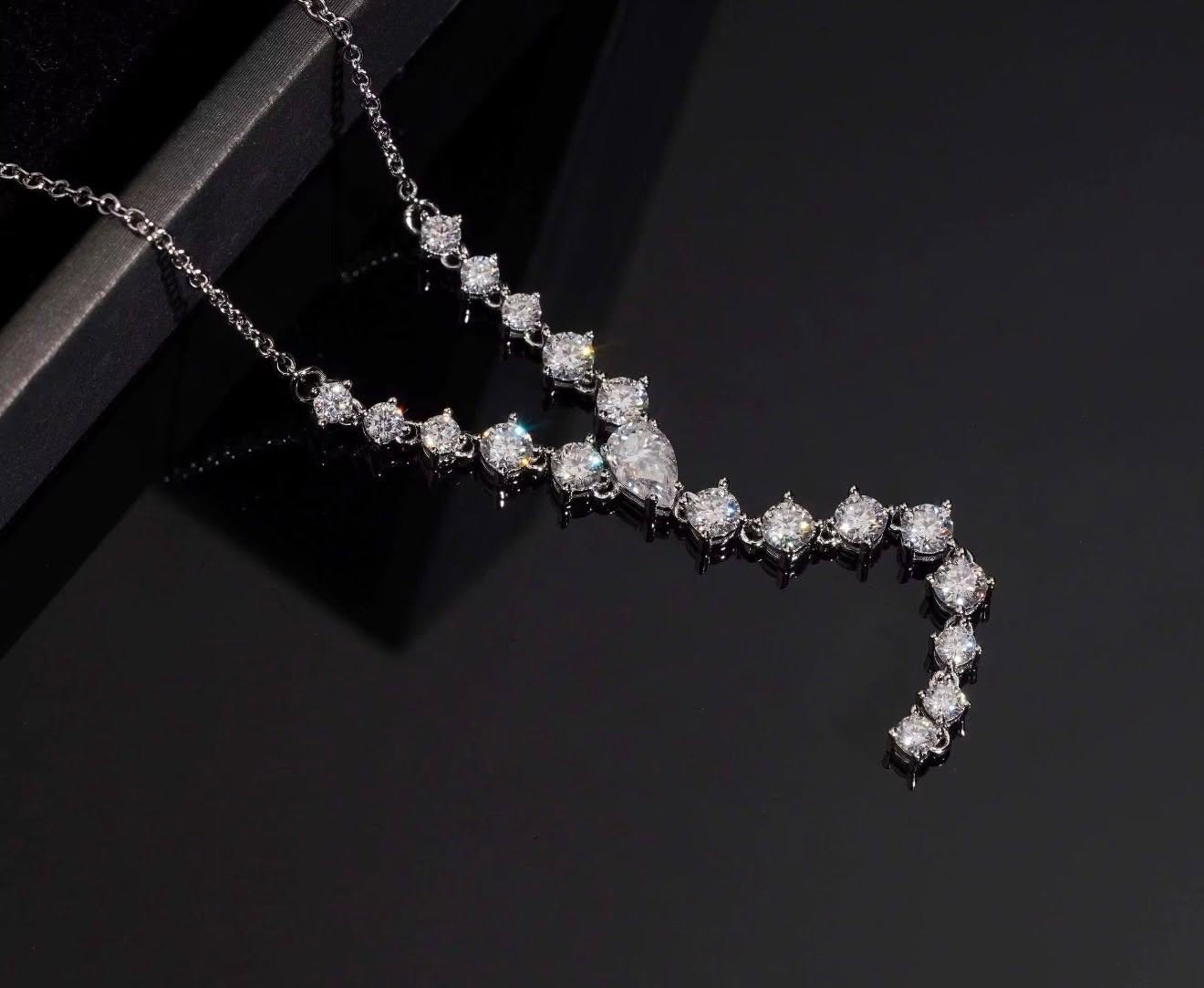 Women Necklace Chain 925 Solid Silver Elegance GRA Moissanite Diamond Sparkling Necklace