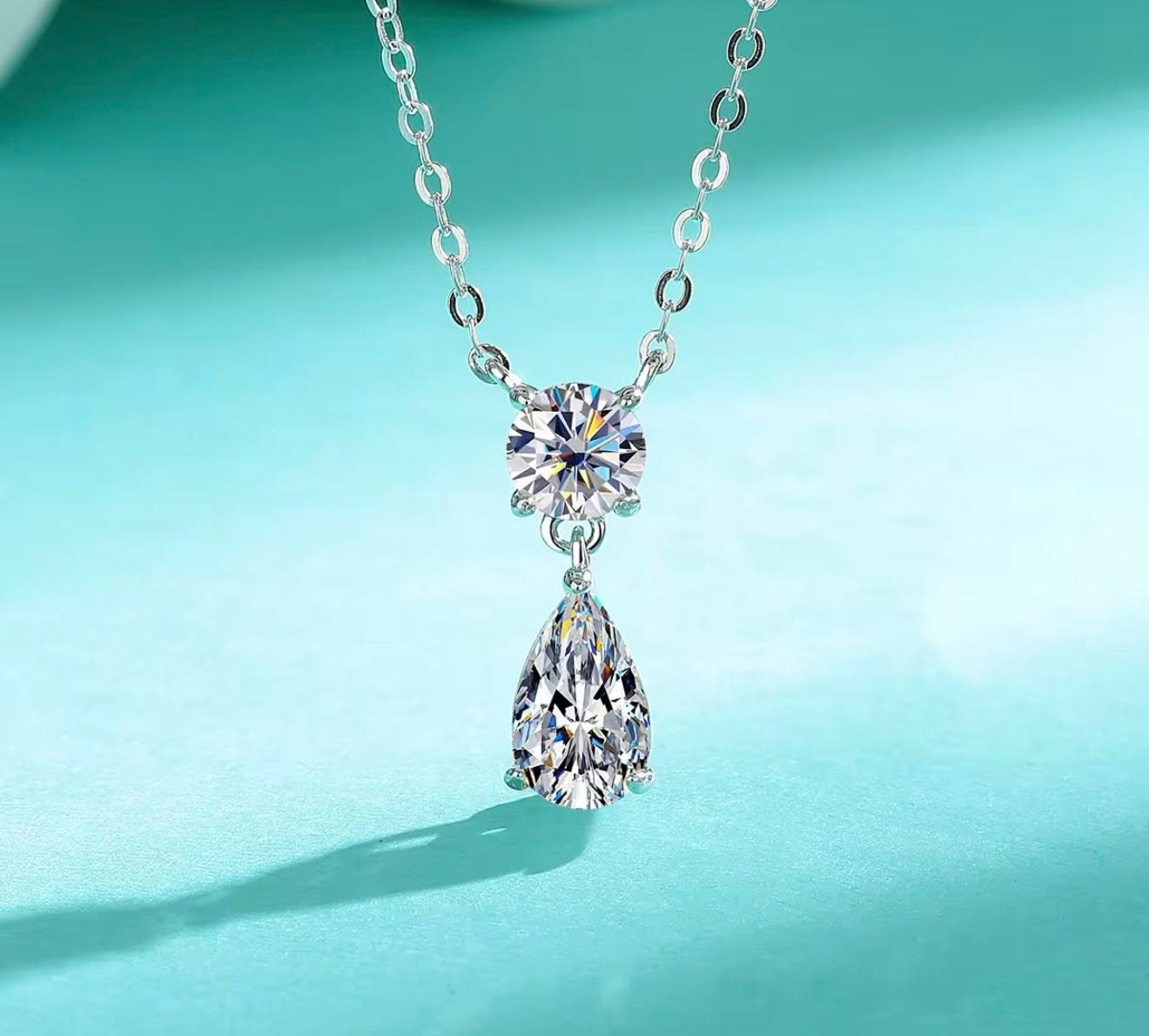 Sterling Silver 925 Pear Round Cut Moissanite Jewelry Necklaces