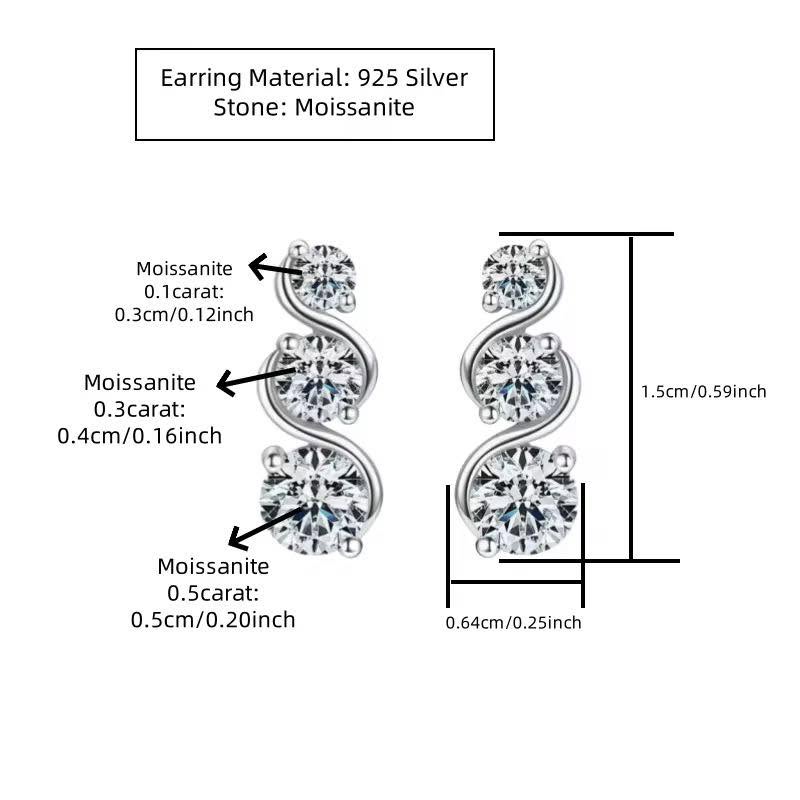 Twisted Infinity Shape 925 Sterling Silver 5mm/4mm/3mm 1.8ct D VVS1 Moissanite Earrings