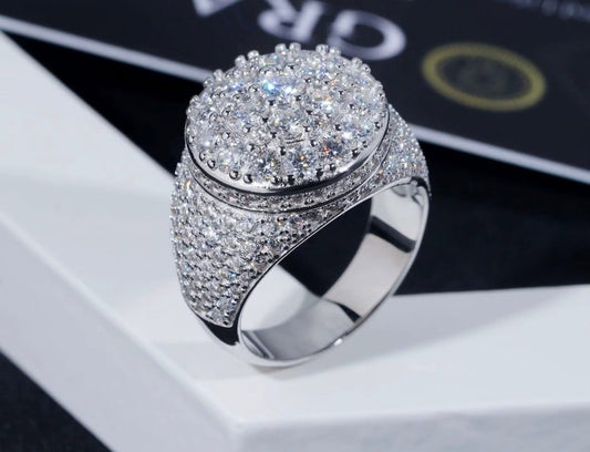 Hip Hop Fine Jewelry Passed Diamond Tester 925 Silver Iced Out VVS1 Moissanite Cluster Prong Dome Ring for Men Women