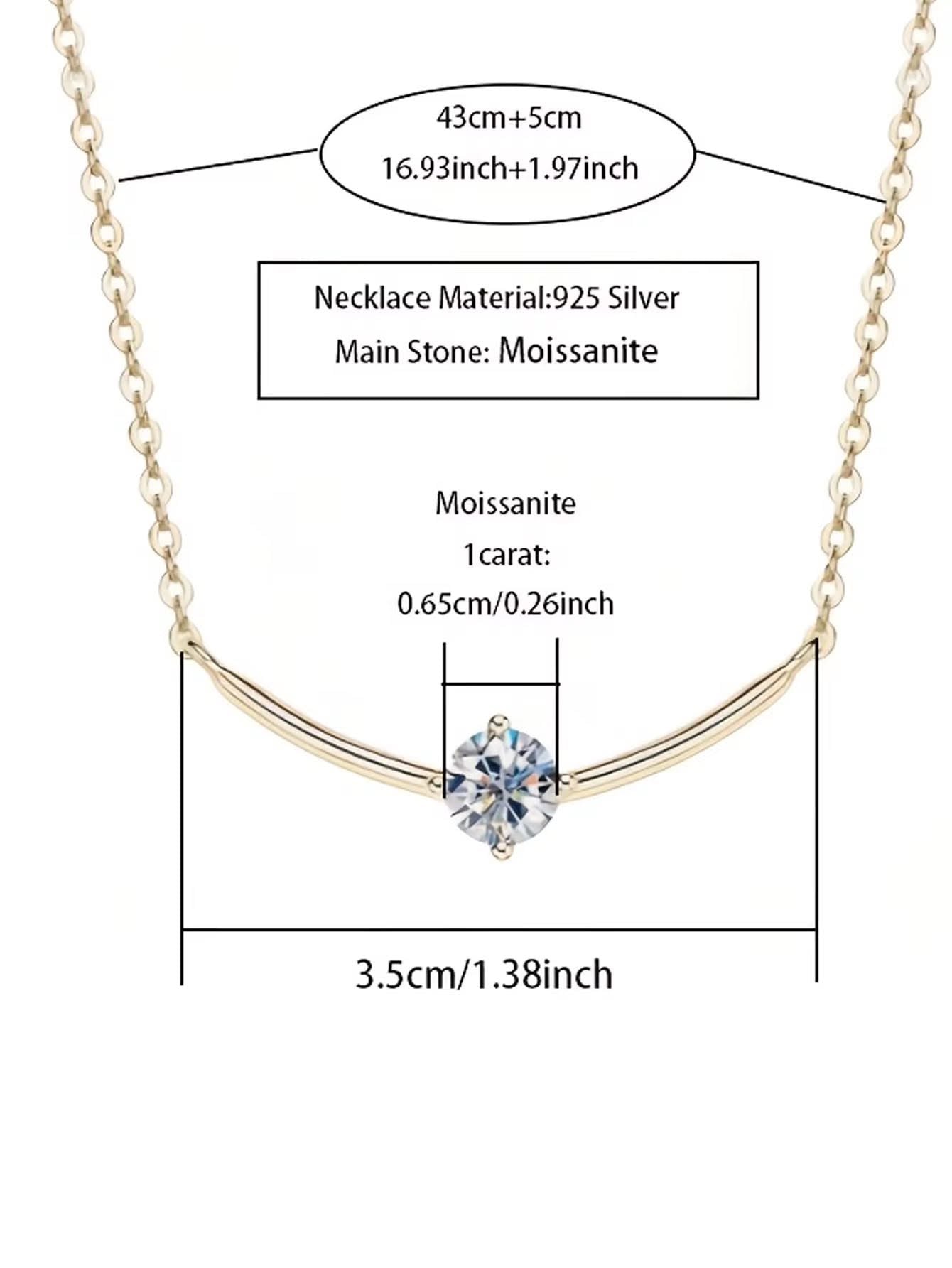 Silver 925 D VVS1 Moissanite Curved Pendant Elegant Necklace