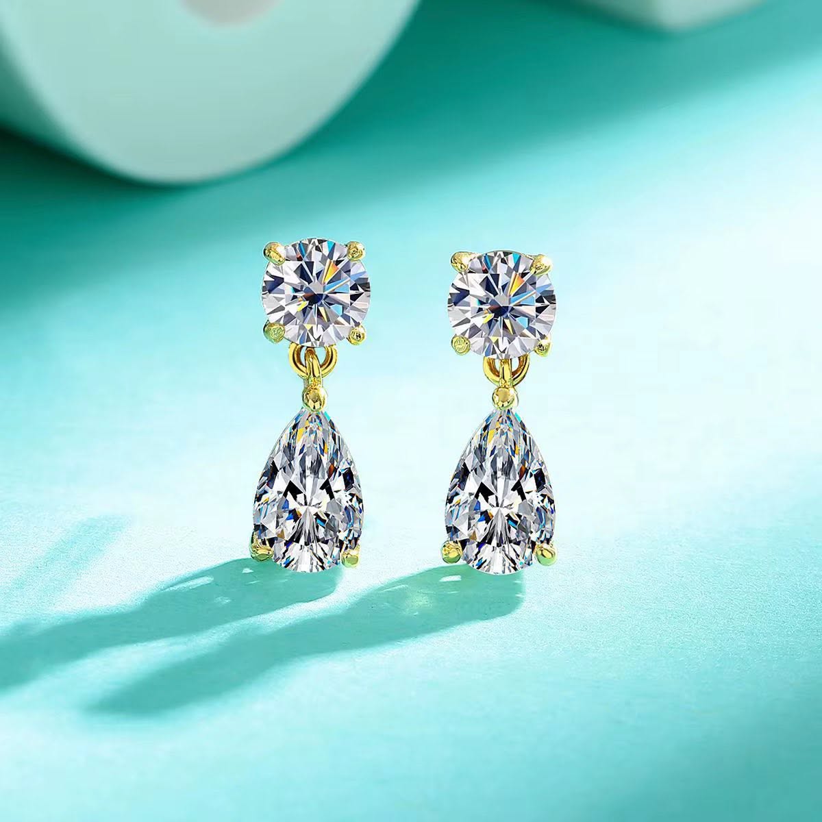 925 Sterling Silver Classic Moissanite Stud Earrings with Round Brilliant and Pear Cut and Claw Setting
