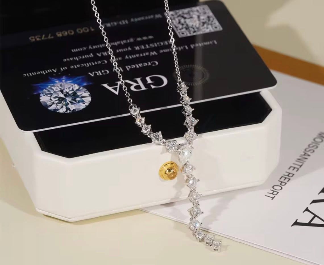 Women Necklace Chain 925 Solid Silver Elegance GRA Moissanite Diamond Sparkling Necklace