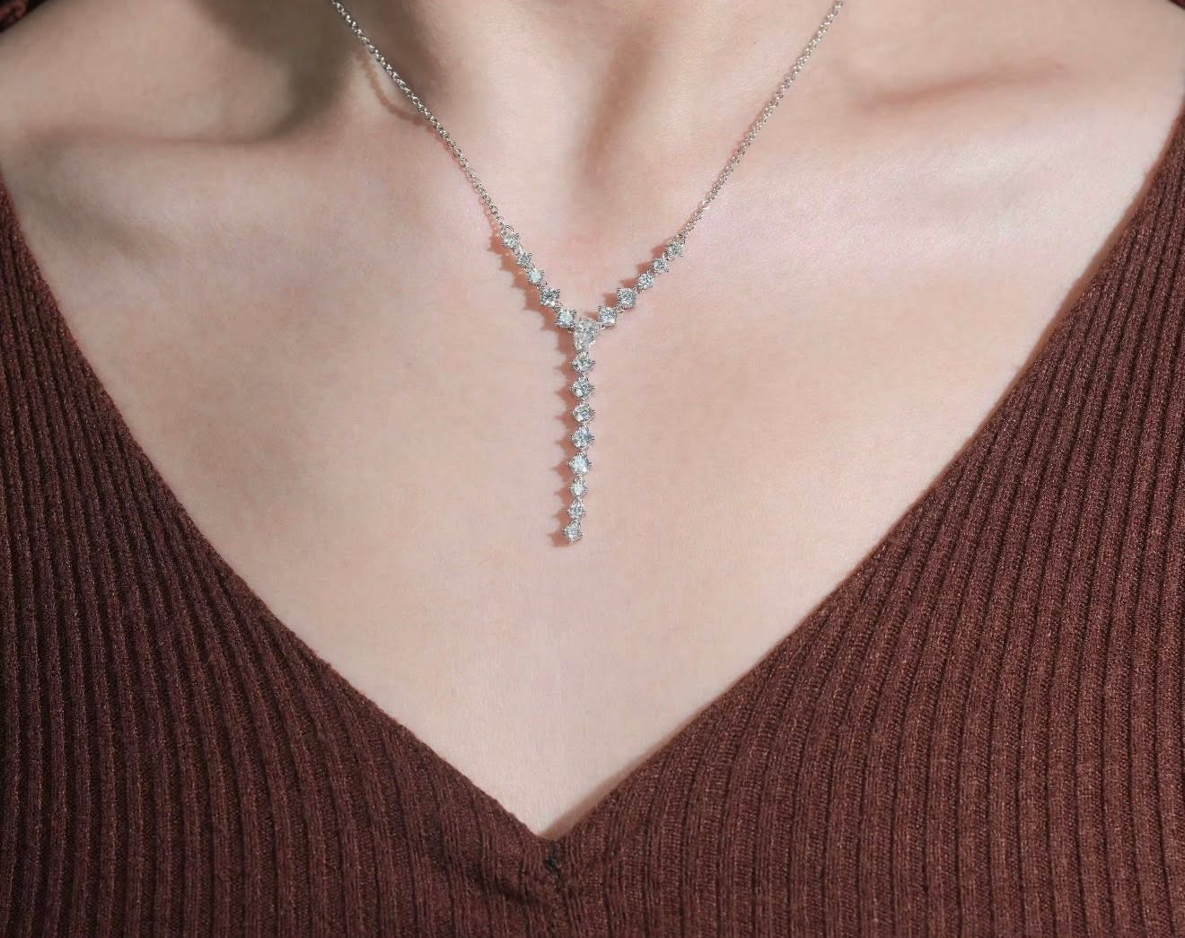 Women Necklace Chain 925 Solid Silver Elegance GRA Moissanite Diamond Sparkling Necklace