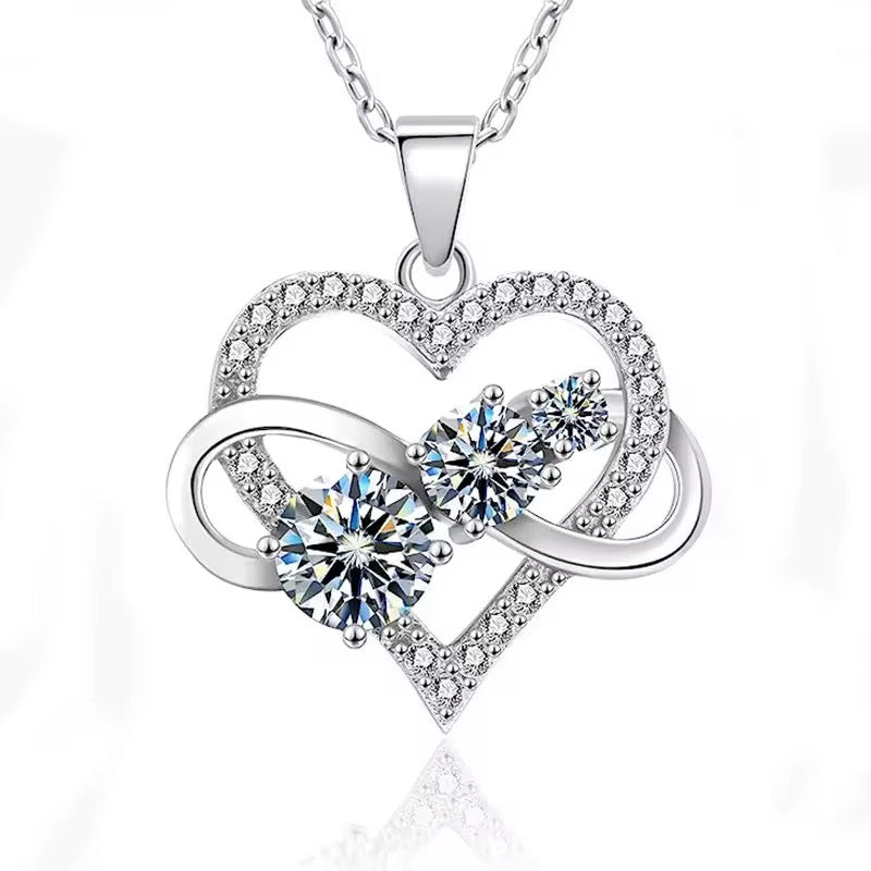 925 Sterling Silver Infinite Love Heart D VVS1 Moissanite Necklace