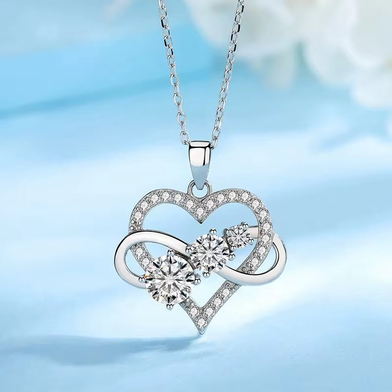 925 Sterling Silver Infinite Love Heart D VVS1 Moissanite Necklace