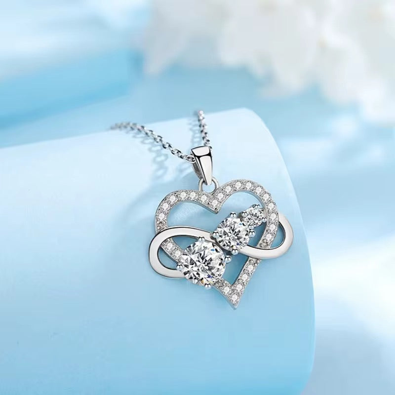 925 Sterling Silver Infinite Love Heart D VVS1 Moissanite Necklace