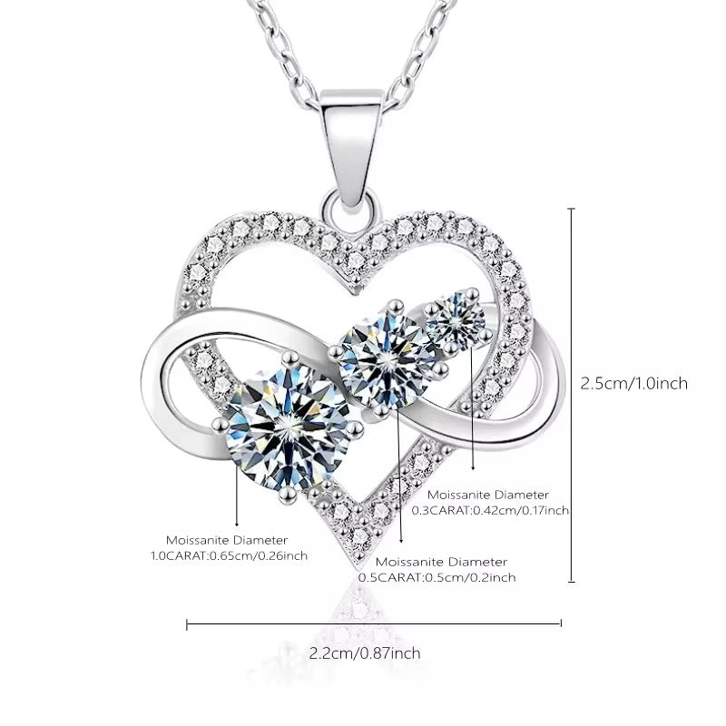 925 Sterling Silver Infinite Love Heart D VVS1 Moissanite Necklace
