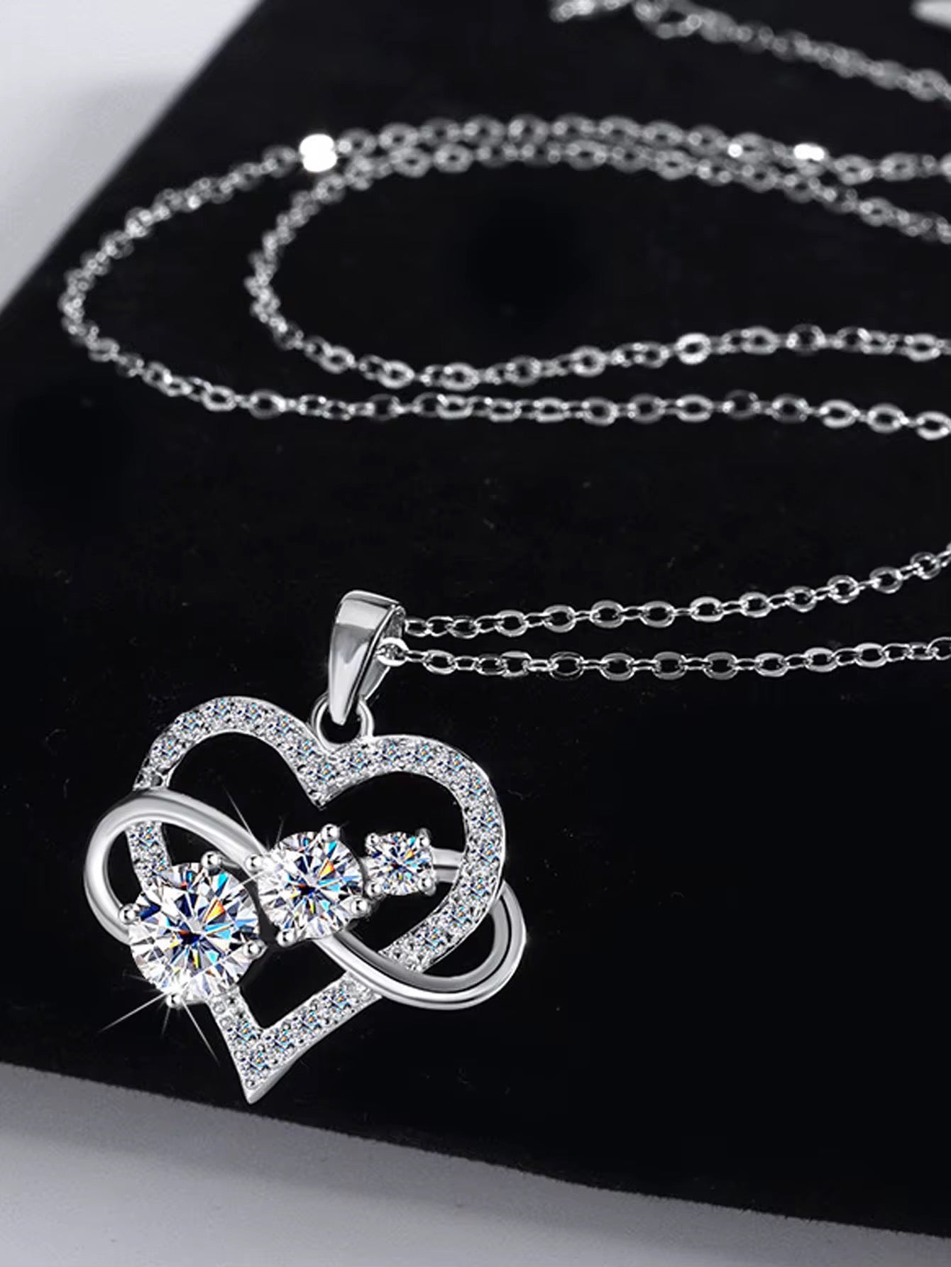 925 Sterling Silver Infinite Love Heart D VVS1 Moissanite Necklace