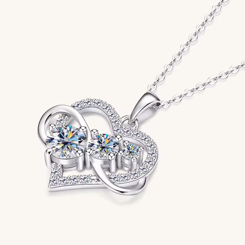 925 Sterling Silver Infinite Love Heart D VVS1 Moissanite Necklace