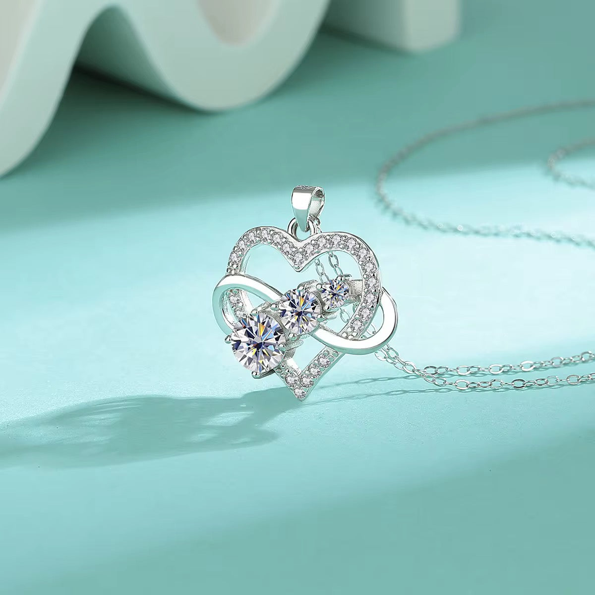 925 Sterling Silver Infinite Love Heart D VVS1 Moissanite Necklace
