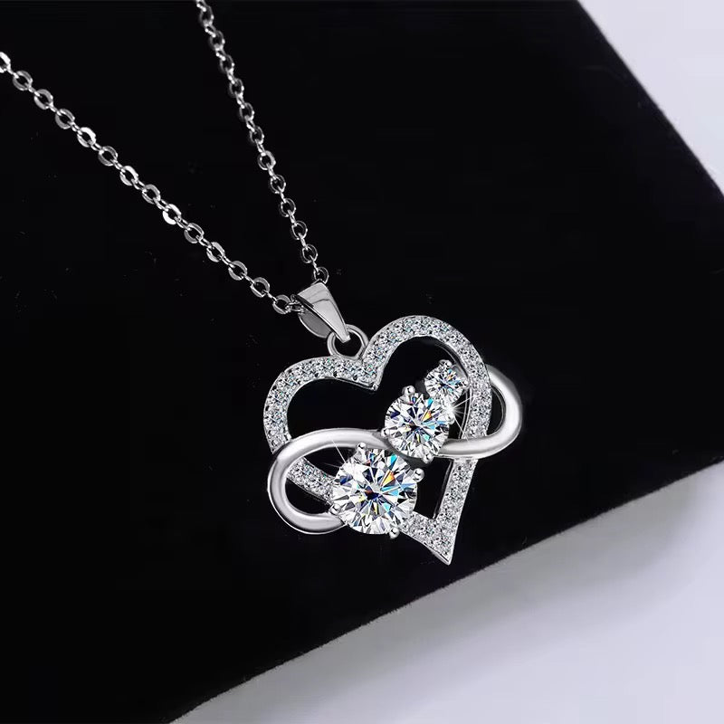 925 Sterling Silver Infinite Love Heart D VVS1 Moissanite Necklace