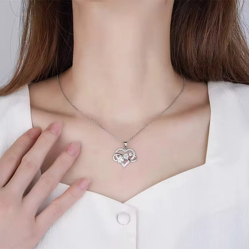 925 Sterling Silver Infinite Love Heart D VVS1 Moissanite Necklace