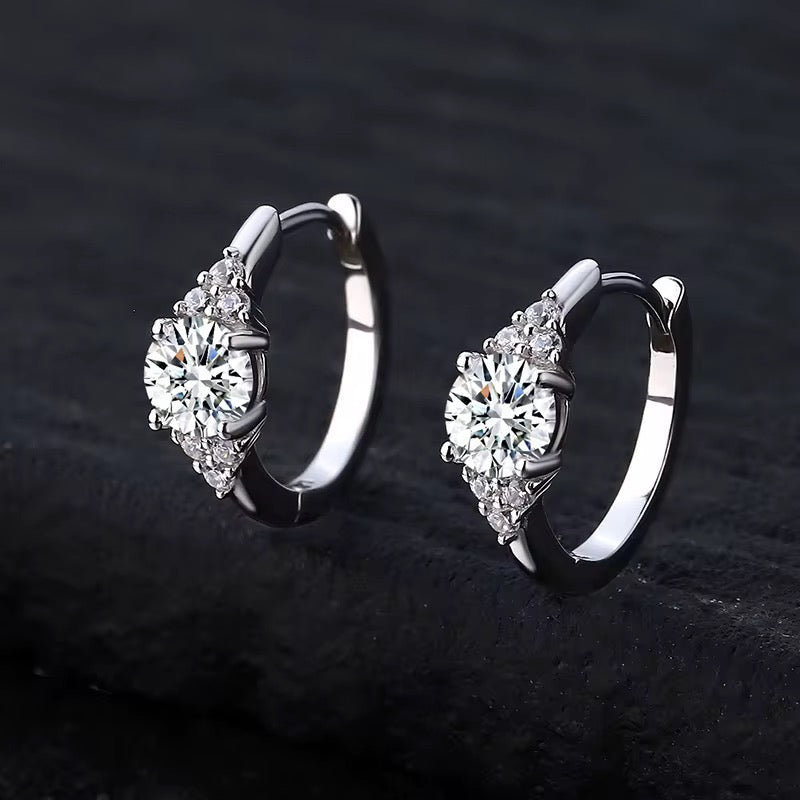 Sterling Silver 925  1 Carat D VVS1 Moissanite Buckle Earrings
