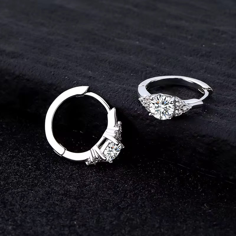 Sterling Silver 925  1 Carat D VVS1 Moissanite Buckle Earrings