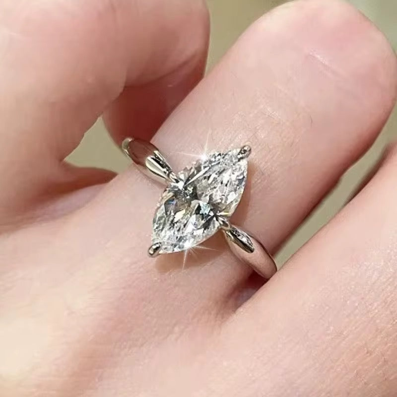 Sterling Silver 925 2ct Marquise Cut Moissanite Ring