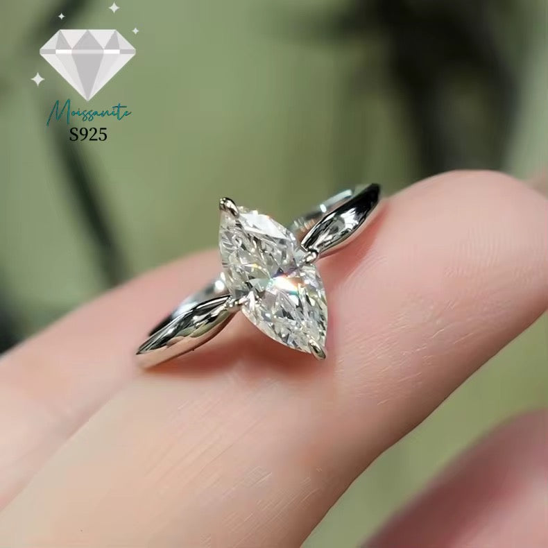 Sterling Silver 925 2ct Marquise Cut Moissanite Ring
