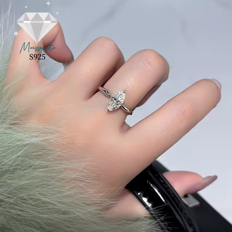 Sterling Silver 925 2ct Marquise Cut Moissanite Ring