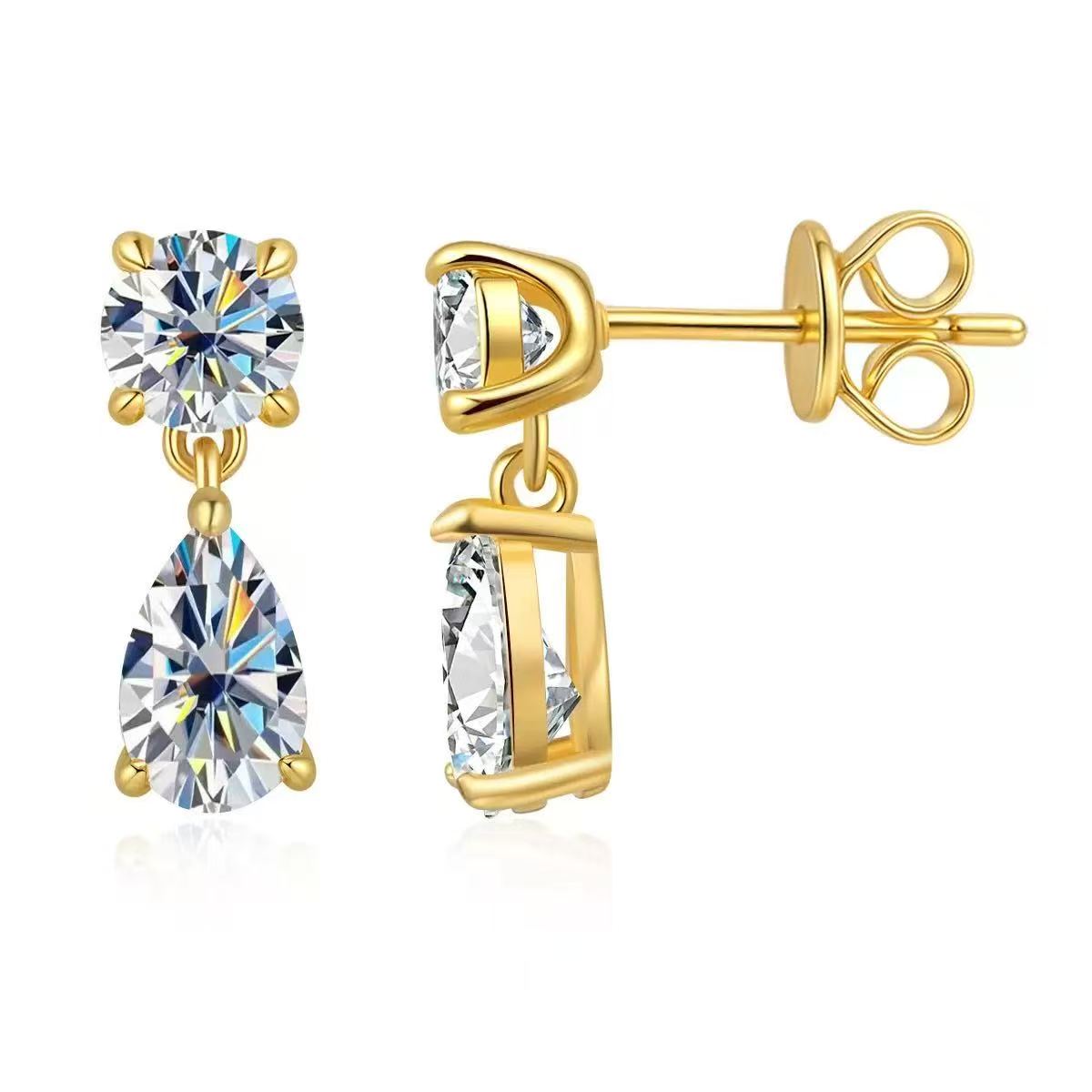925 Sterling Silver Classic Moissanite Stud Earrings with Round Brilliant and Pear Cut and Claw Setting