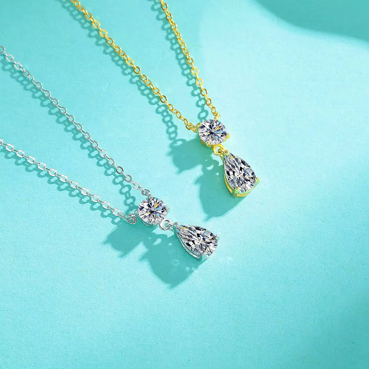 Sterling Silver 925 Pear Round Cut Moissanite Jewelry Necklaces