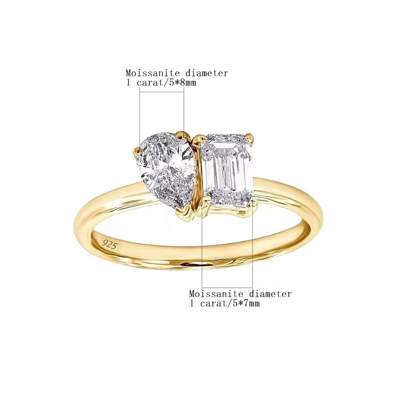 Sterling Silver 925 Toi Et Moi D VVS1 Moissanite Ring