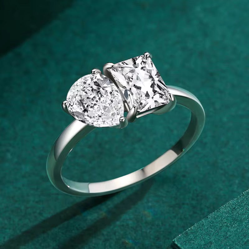 Sterling Silver 925 Toi Et Moi D VVS1 Moissanite Ring