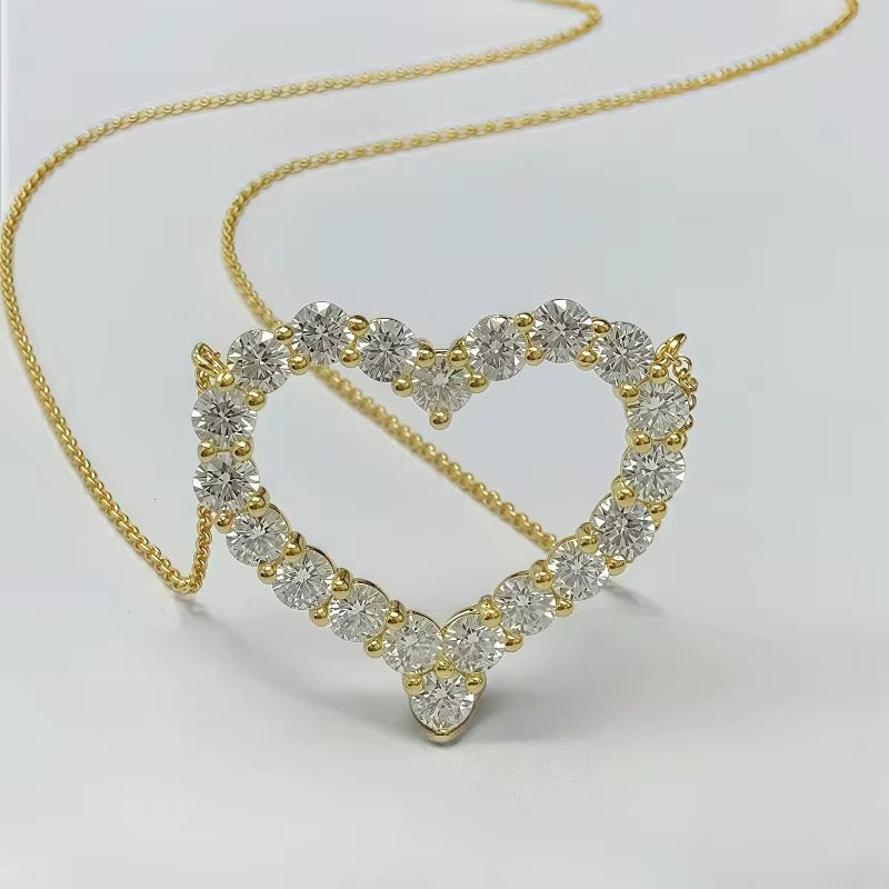 Round Brilliant Cut Open Heart GRA Certified S925 Moissanite Necklace for VVS1 Color 18K Gold Plated