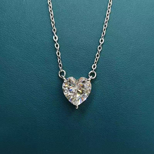 925 Sterling Silver D VVS1 Moissanite Solitaire Pendant Unisex Necklace Vintage Fine Jewelry with Heart Cut